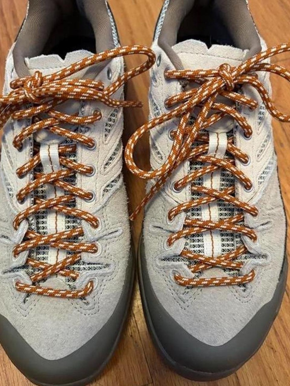 Salomon Light Gray Suede Athletic Shoes with Orange Patterned Laces